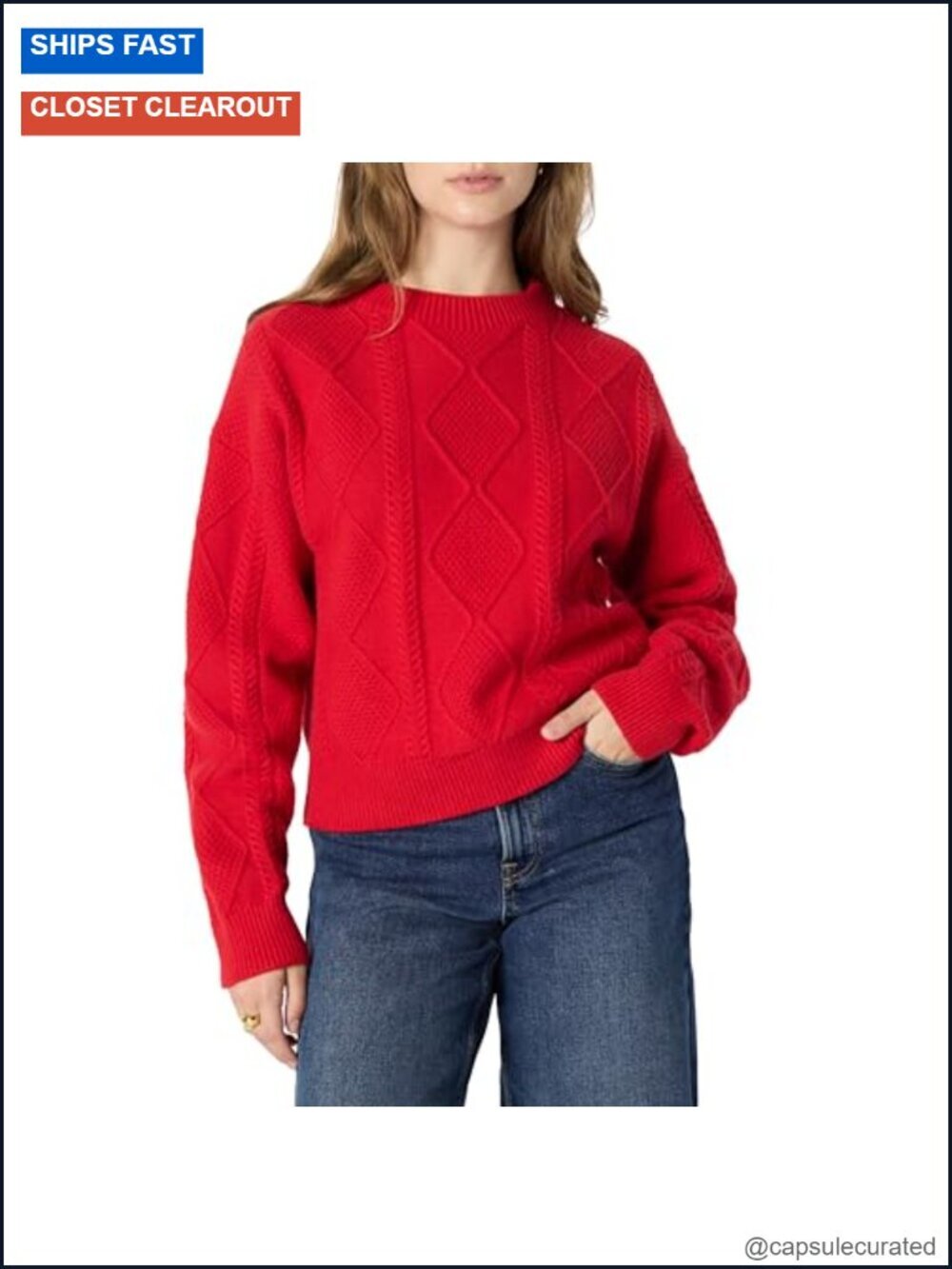 Women's Relaxed-Fit Cable Crewneck Sweater